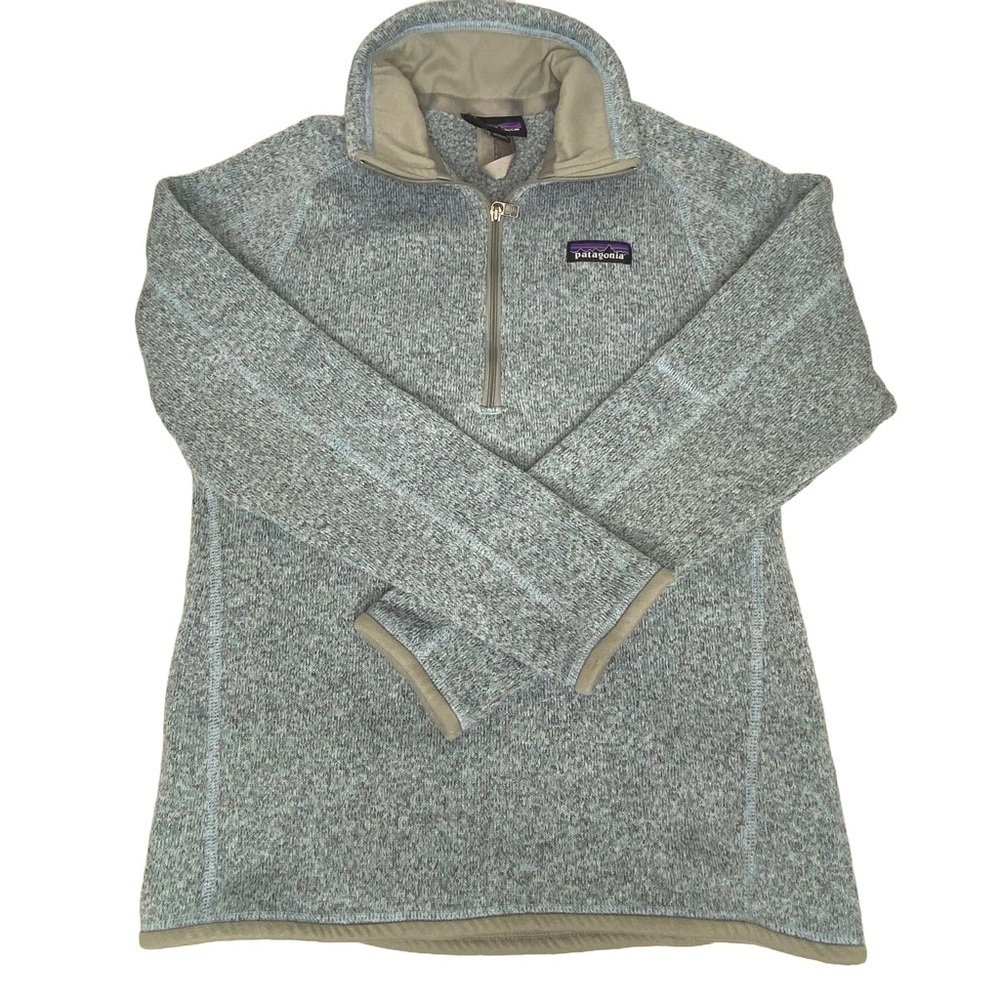 Patagonia Women’s Small Better Sweater 1/4 Zip Light Blue Logo Outdoor Gorp Hike